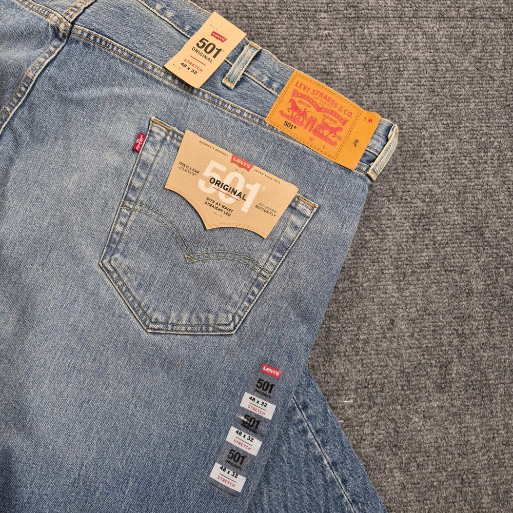 *29 INSEAM*Levis 501 Original Mens Stretch Straight Leg Jeans Blue Denim NWT